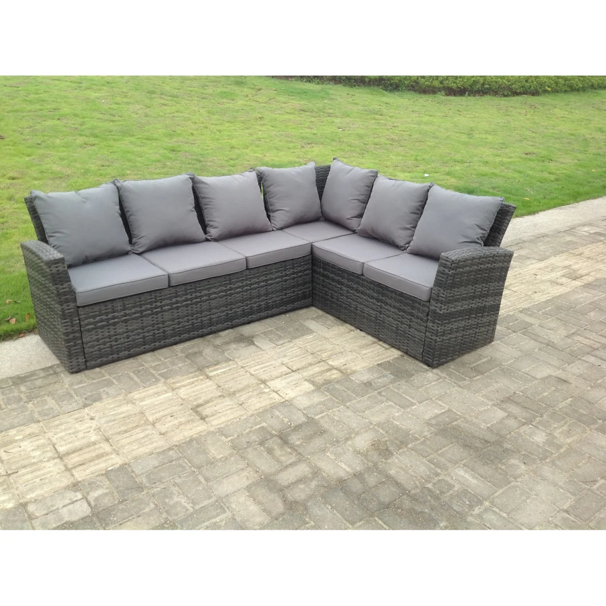 9 Seater Rattan Garden Furniture Set Oblong Dining Table - Dark Grey Mixed – image 2