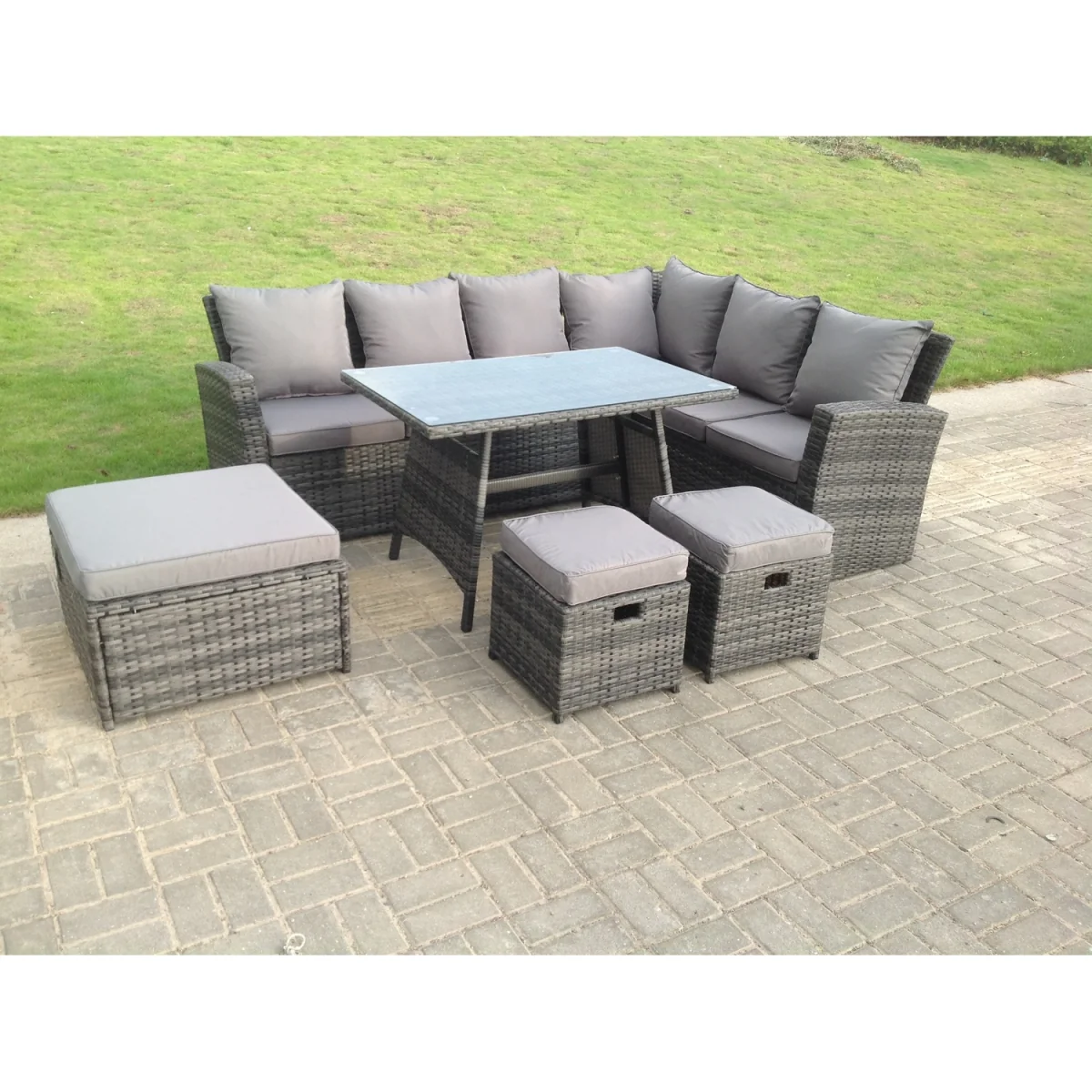 9 Seater Rattan Garden Furniture Set Oblong Dining Table - Dark Grey Mixed – image 4