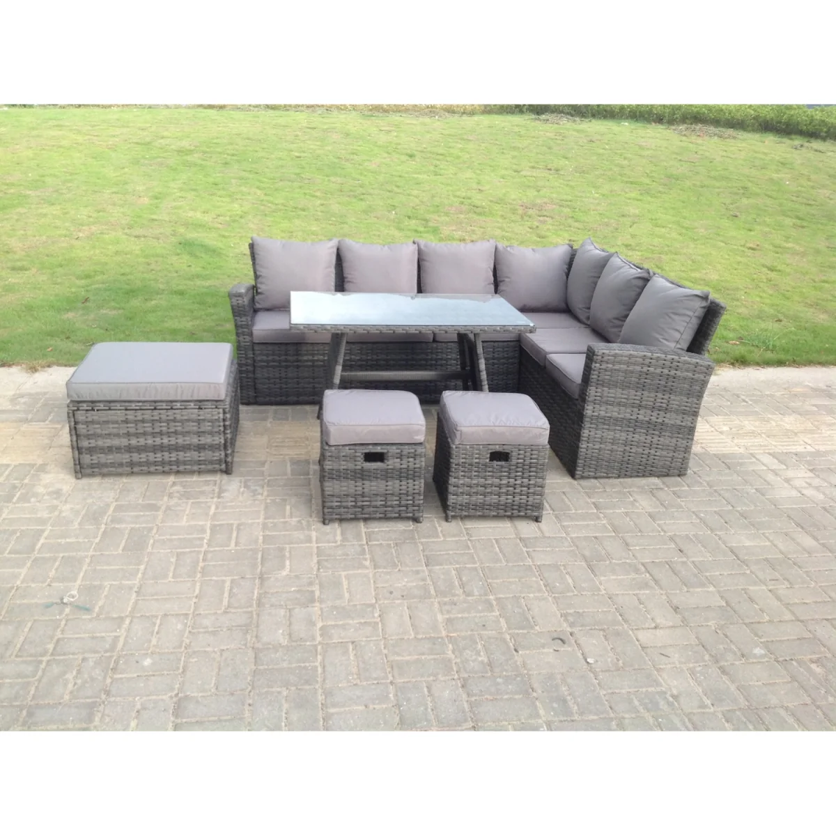 9 Seater Rattan Garden Furniture Set Oblong Dining Table - Dark Grey Mixed – image 5