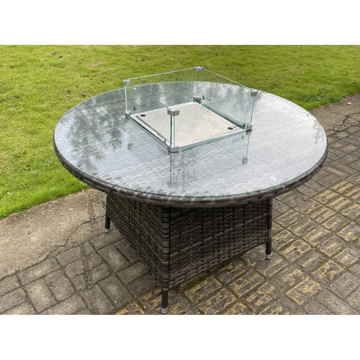 Fimous 5-Piece Outdoor Rattan Dining Set with Gas Fire Pit Round Table 4-Seater Dark Grey Mixed - Dark Grey Mixed – image 2