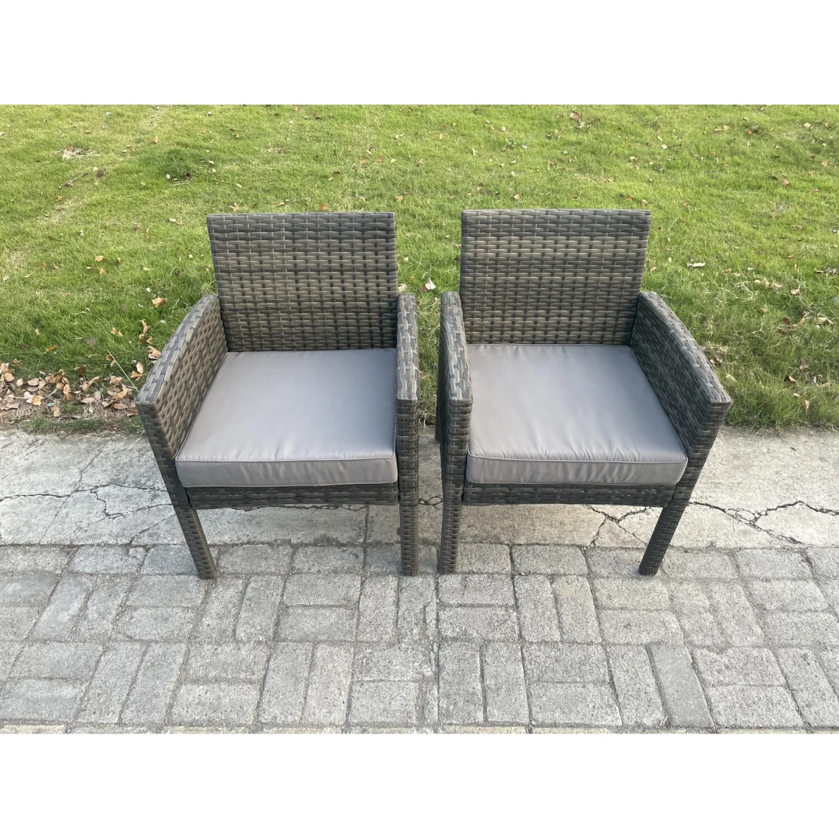 Fimous 5-Piece Outdoor Rattan Dining Set with Gas Fire Pit Round Table 4-Seater Dark Grey Mixed - Dark Grey Mixed – image 3