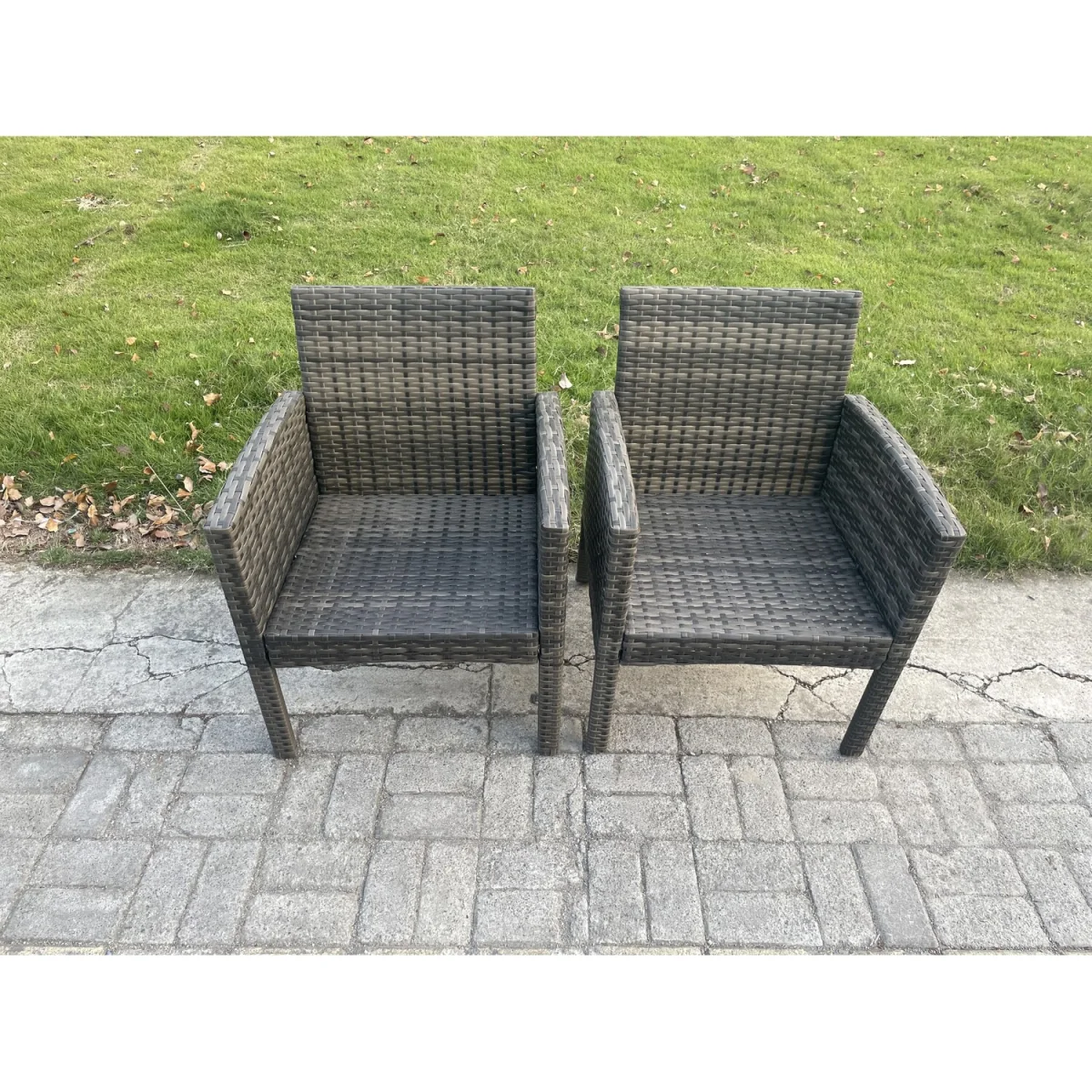 Fimous 5-Piece Outdoor Rattan Dining Set with Gas Fire Pit Round Table 4-Seater Dark Grey Mixed - Dark Grey Mixed – image 4