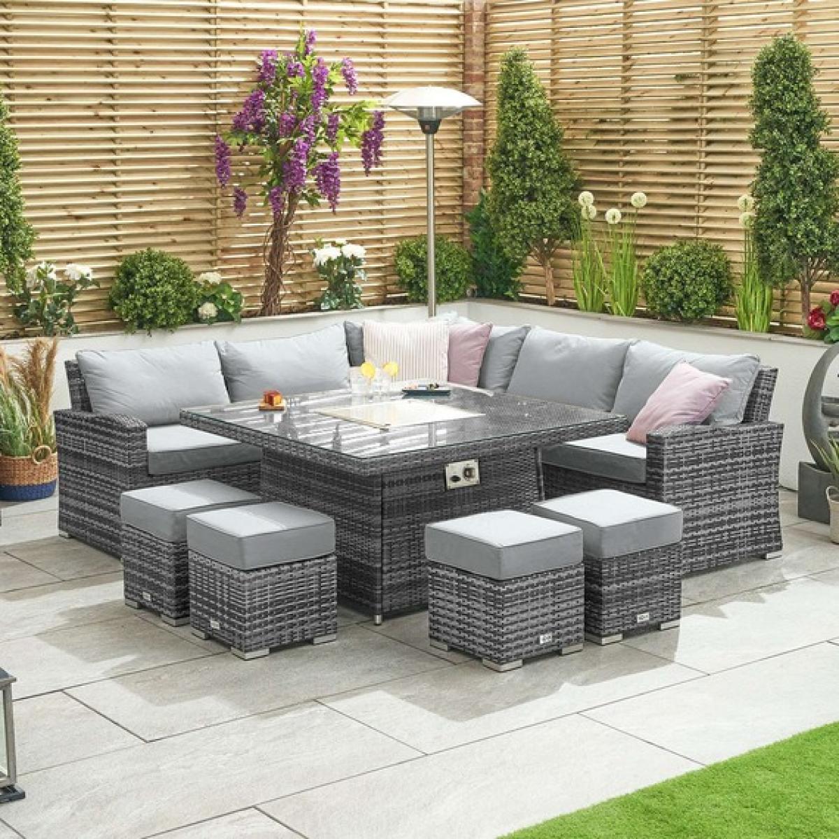 Deluxe Cambridge Corner Dining Set with Firepit Table - Grey