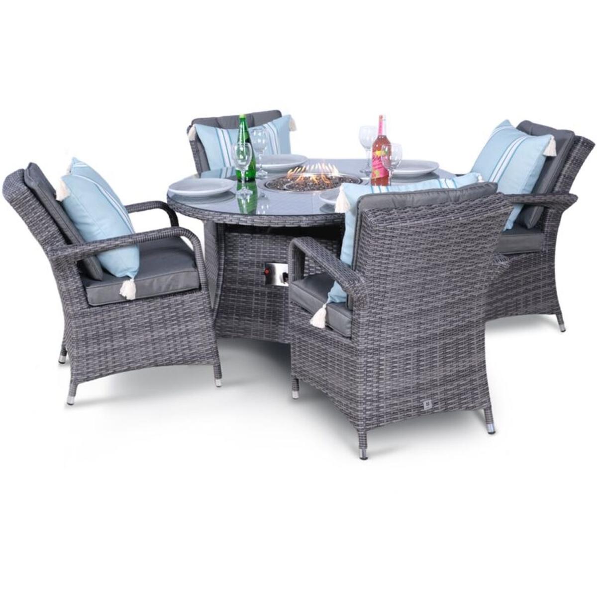 Arizona Fire Pit 4 Seater Round Rattan Dining Set - Grey – image 2