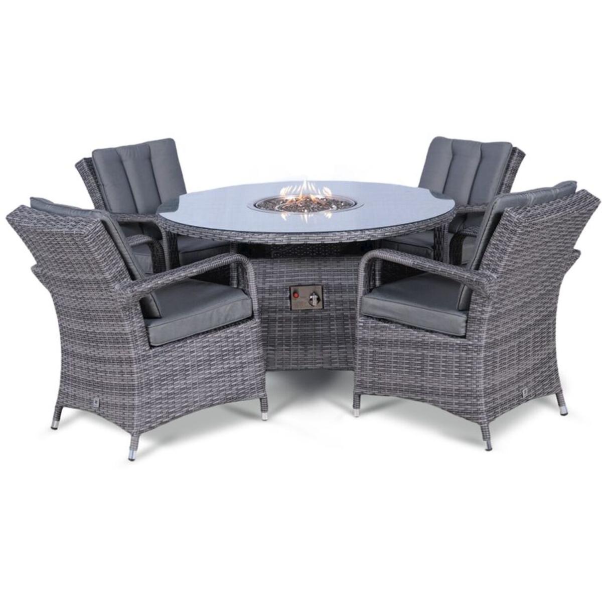Arizona Fire Pit 4 Seater Round Rattan Dining Set - Grey – image 11