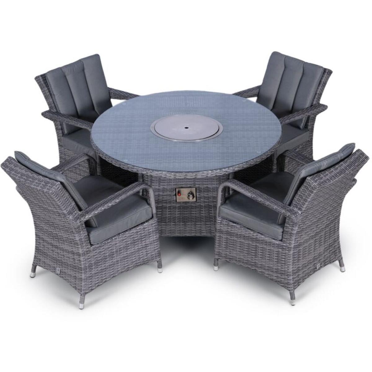Arizona Fire Pit 4 Seater Round Rattan Dining Set - Grey – image 12