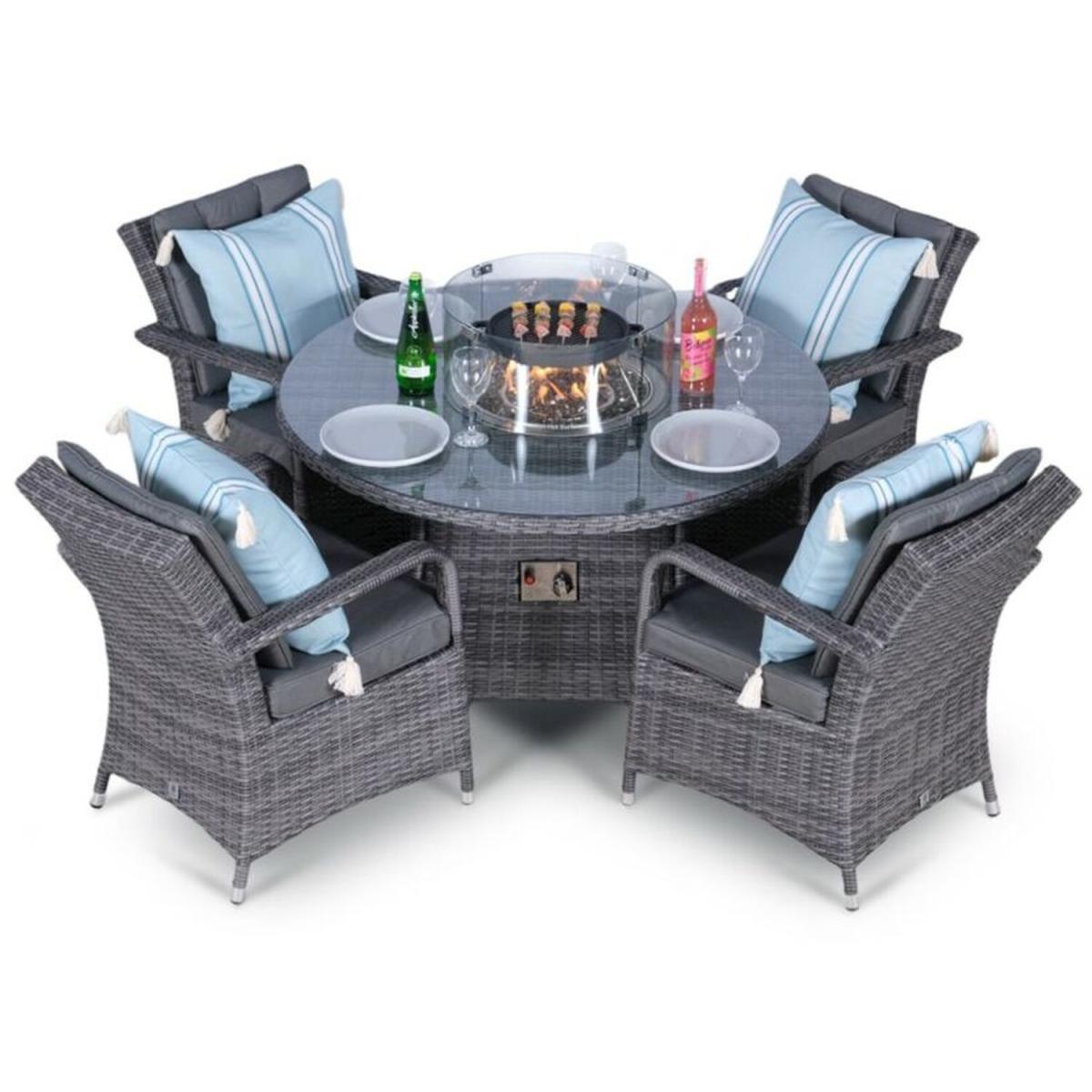 Arizona Fire Pit 4 Seater Round Rattan Dining Set - Grey – image 13