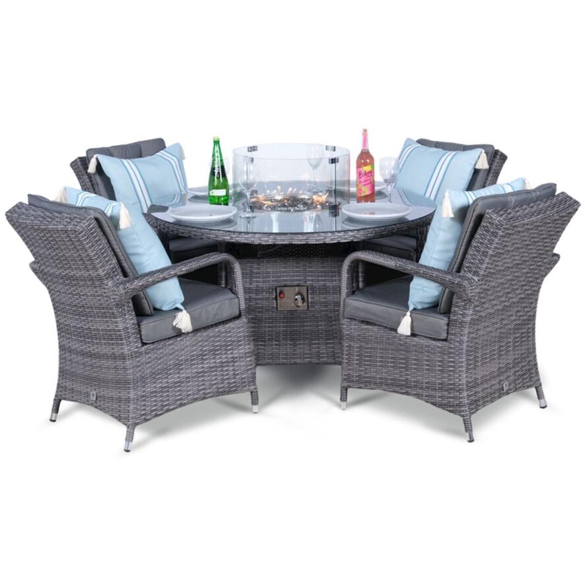 Arizona Fire Pit 4 Seater Round Rattan Dining Set - Grey – image 4
