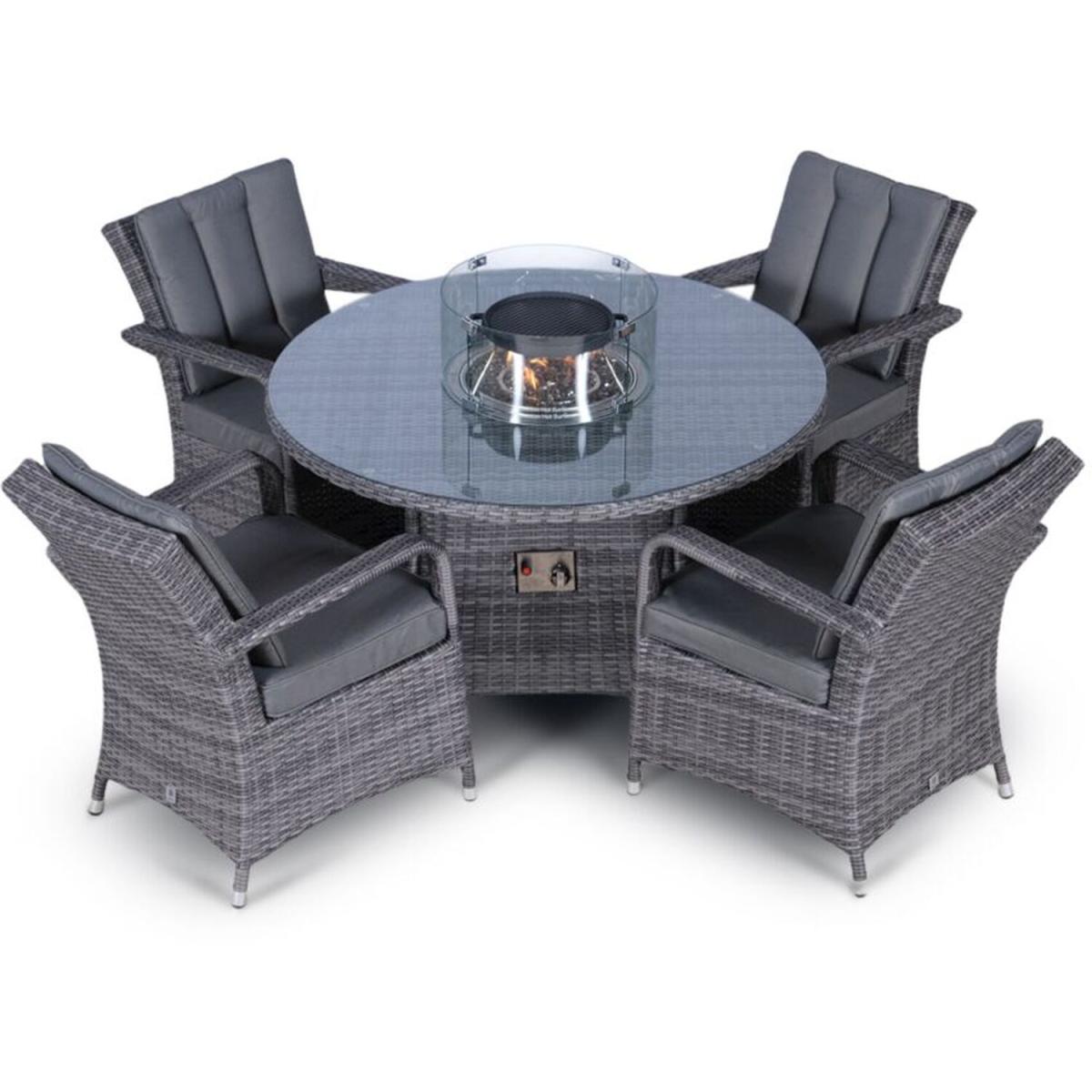 Arizona Fire Pit 4 Seater Round Rattan Dining Set - Grey – image 6