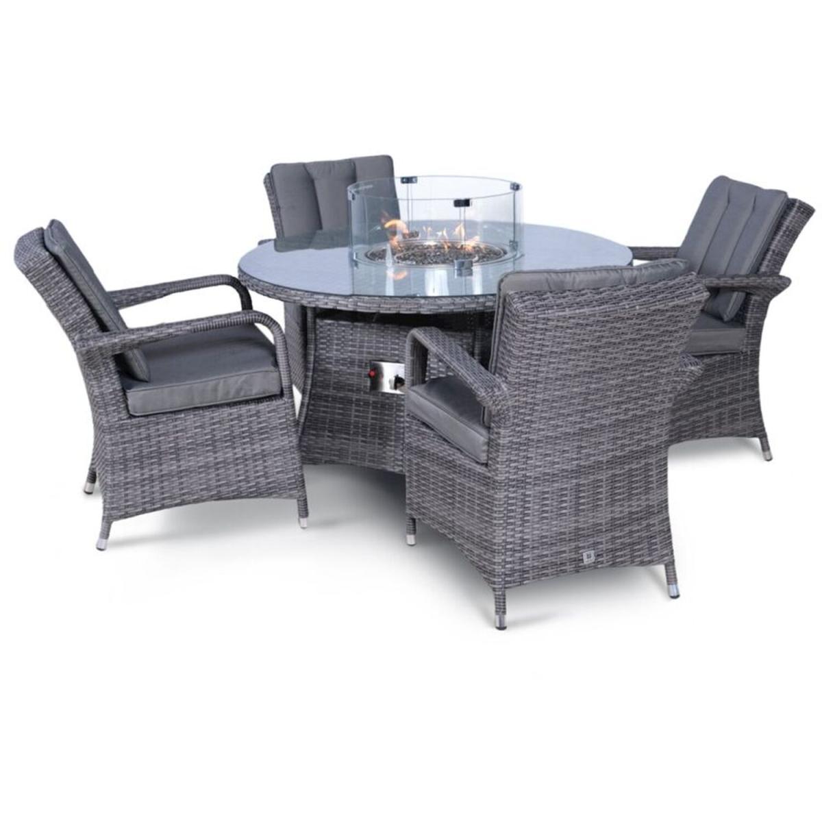 Arizona Fire Pit 4 Seater Round Rattan Dining Set - Grey – image 9