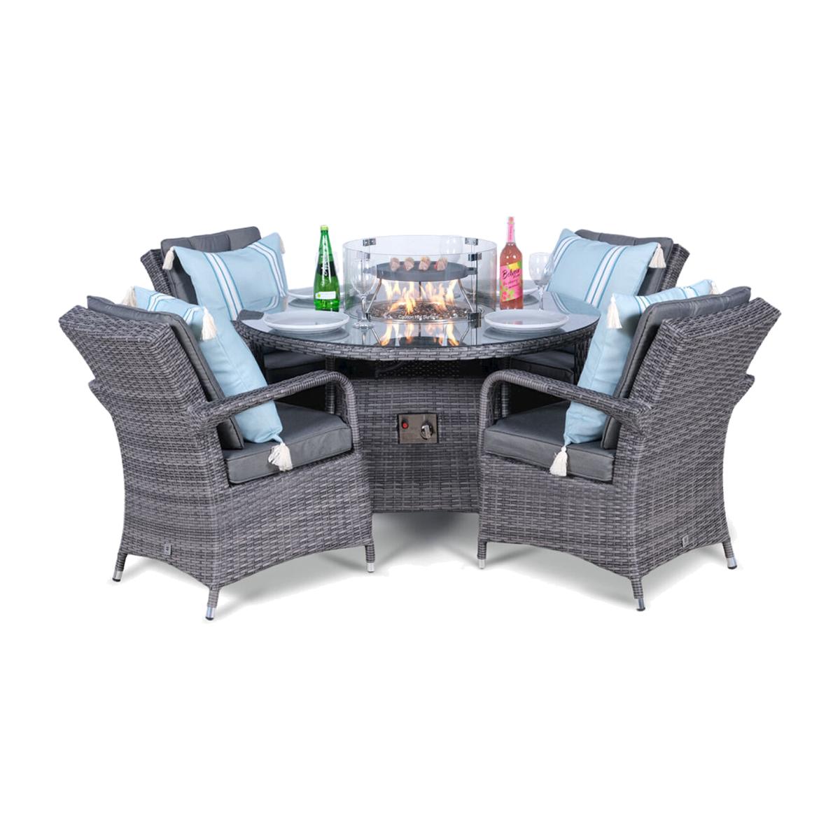Arizona Fire Pit 4 Seater Round Rattan Dining Set - Grey – image 1