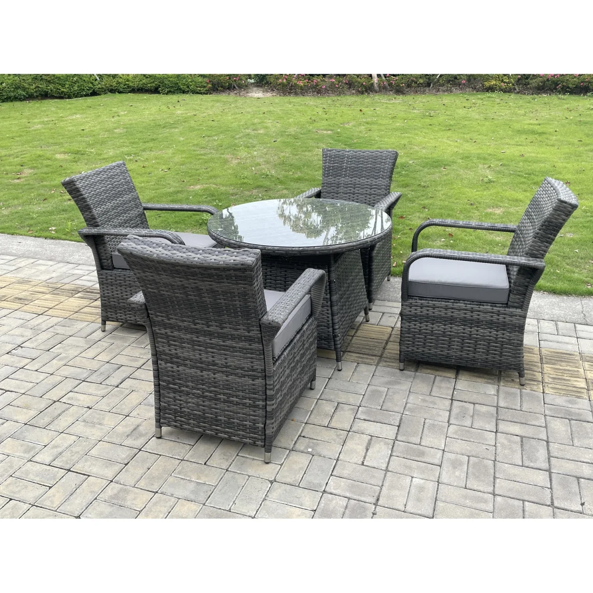Rattan Garden Dining Set Wicker Patio Outdoor 4 Chairs + Medium Round Table – image 3
