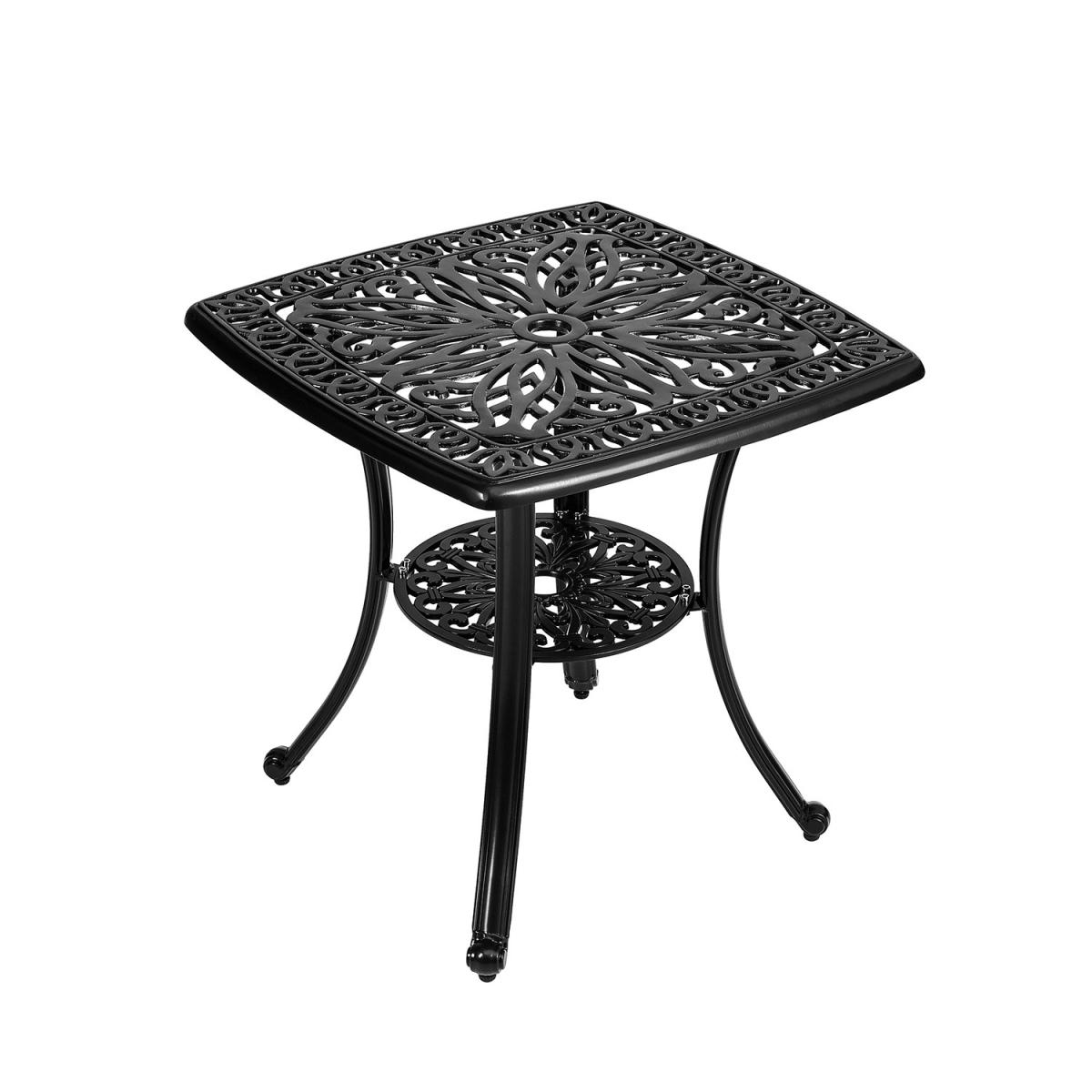 Outdoor Cast Aluminium Garden Dining Table Chair Set With Parasol Hole - Black – image 2