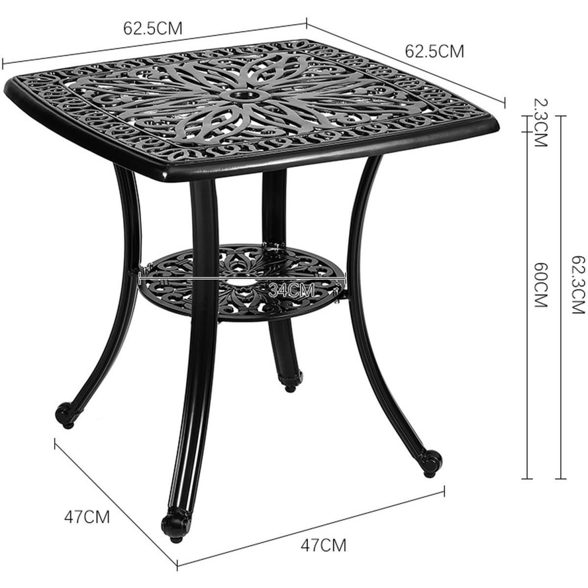 Outdoor Cast Aluminium Garden Dining Table Chair Set With Parasol Hole - Black – image 3