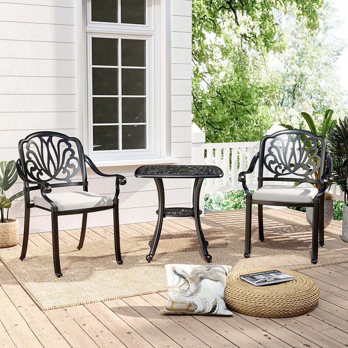 Outdoor Cast Aluminium Garden Dining Table Chair Set With Parasol Hole - Black – image 5