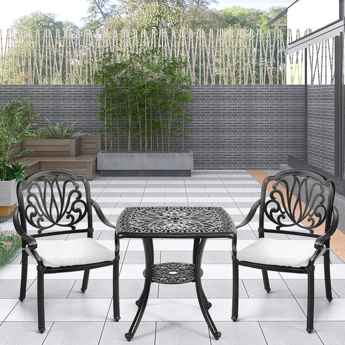Outdoor Cast Aluminium Garden Dining Table Chair Set With Parasol Hole - Black – image 6