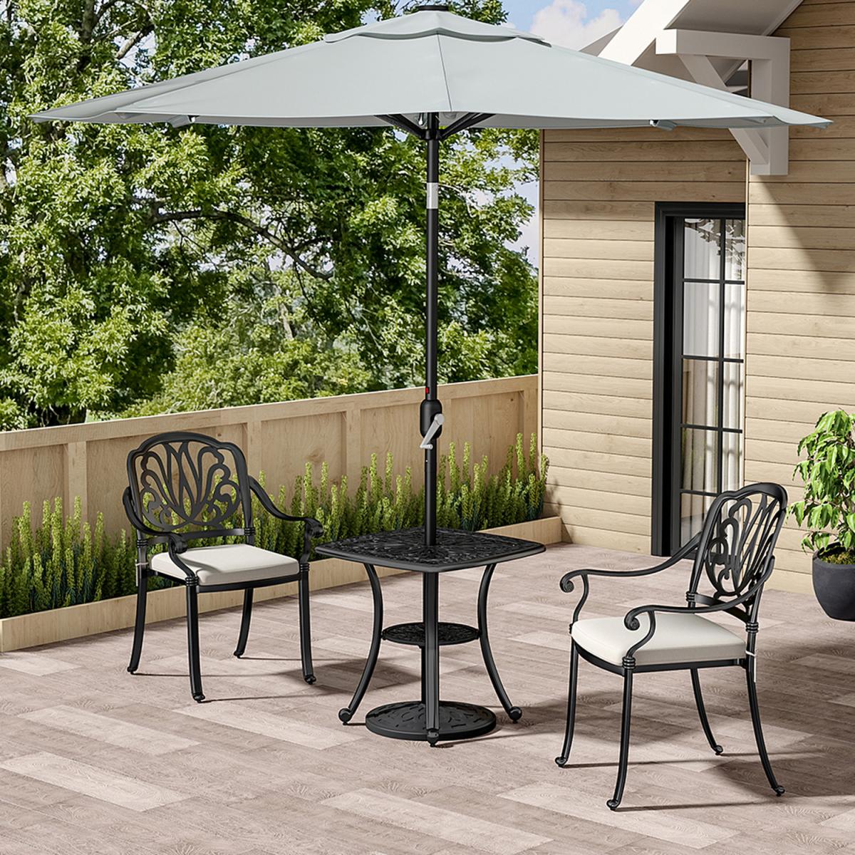 Outdoor Cast Aluminium Garden Dining Table Chair Set With Parasol Hole - Black – image 1
