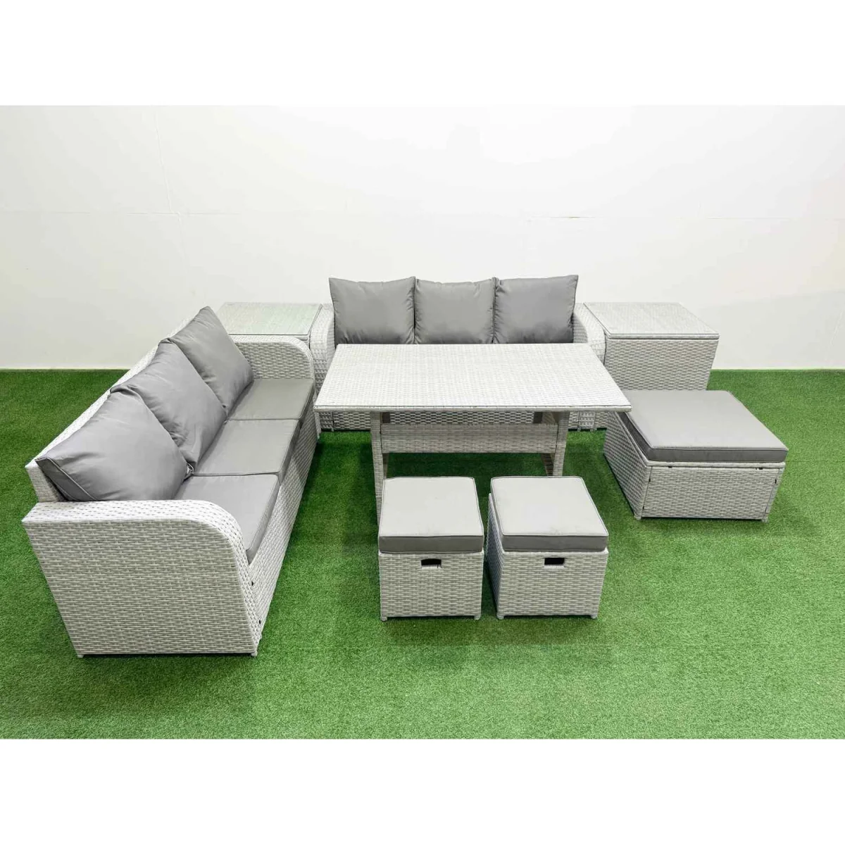 Fimous Outdoor 9-Seater PE Rattan Garden Furniture Set Light Grey - Light Grey with Dark Grey Fabric – image 1