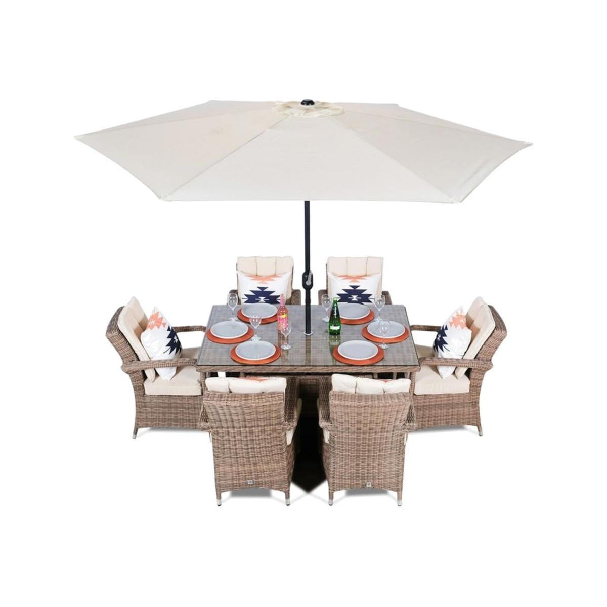 Arizona Signature Weave Rectangle 6 Seater Rattan Patio Dining Set - Brown – image 1