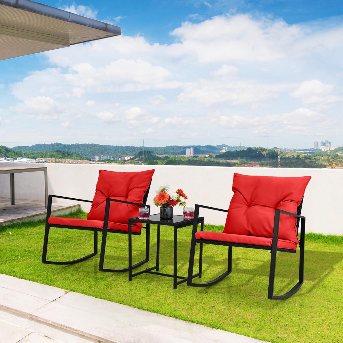 Costway 3 Pieces Rocking Bistro Set-Red - Red – image 3