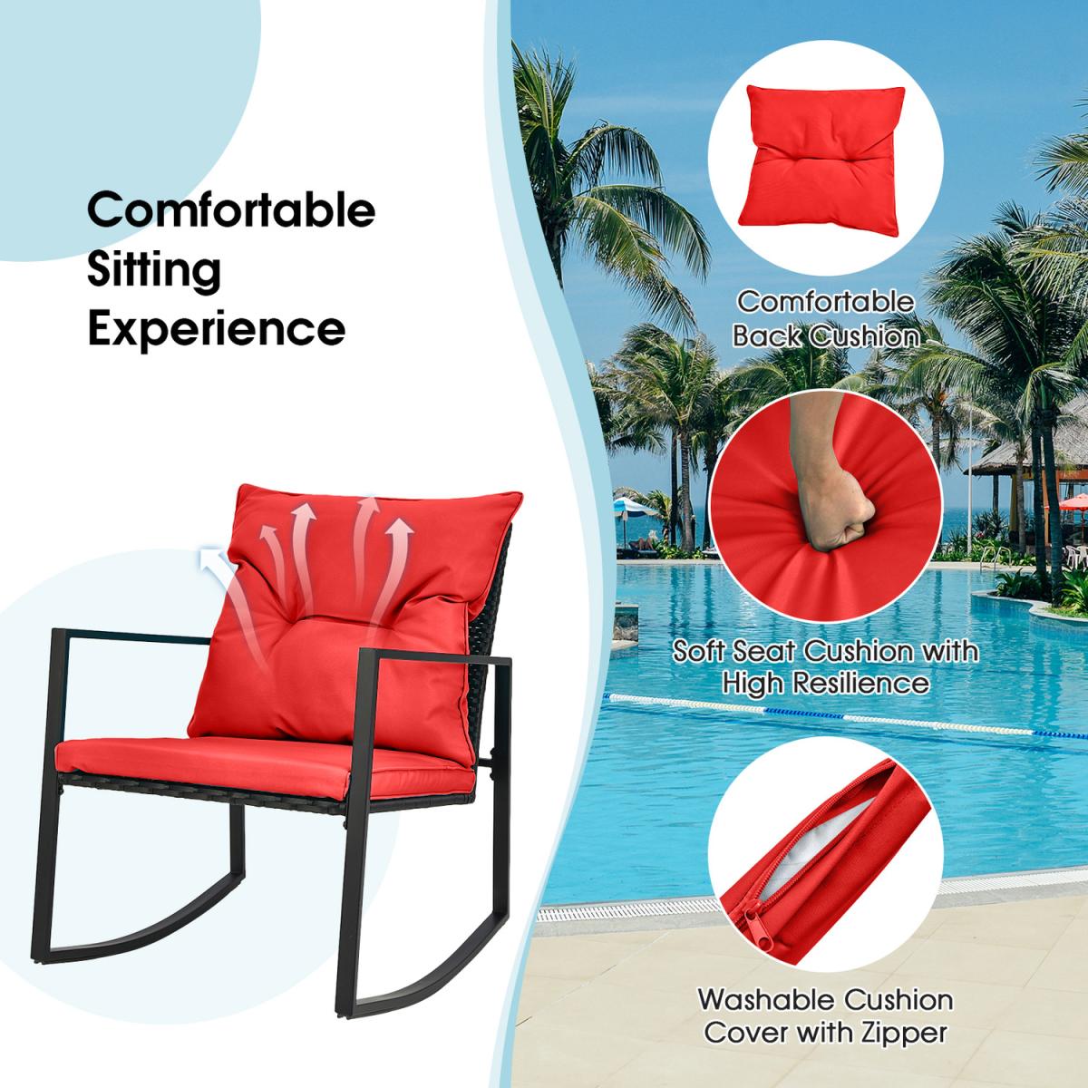 Costway 3 Pieces Rocking Bistro Set-Red - Red – image 4