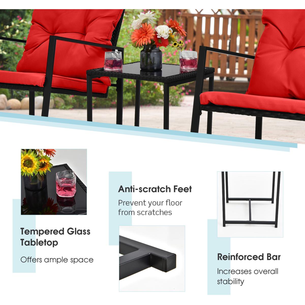 Costway 3 Pieces Rocking Bistro Set-Red - Red – image 5