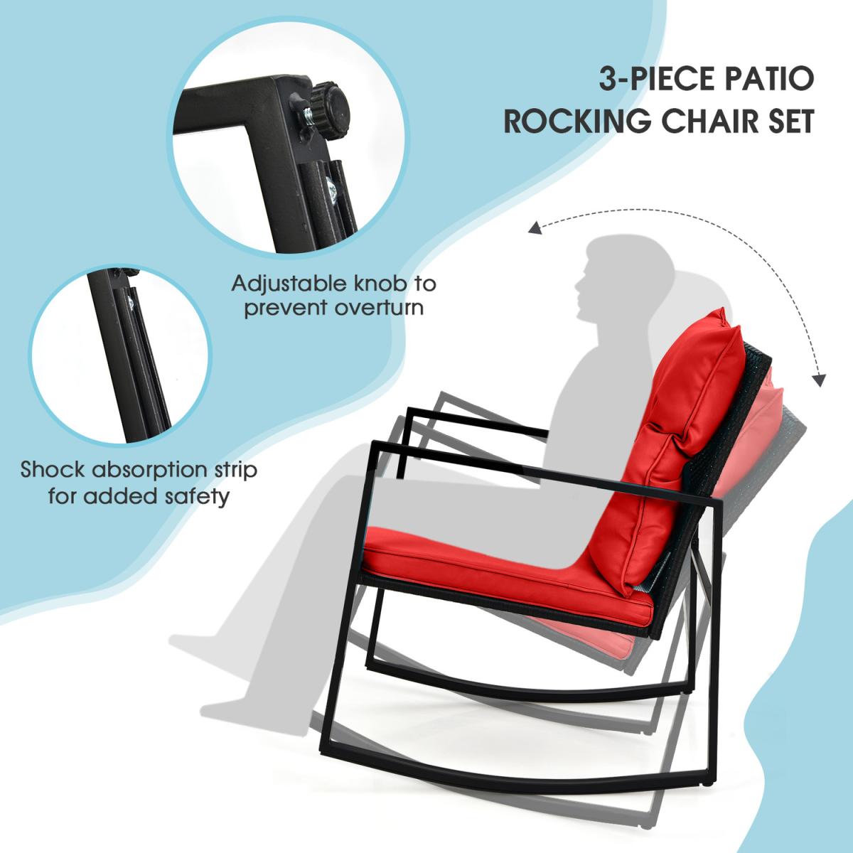 Costway 3 Pieces Rocking Bistro Set-Red - Red – image 6