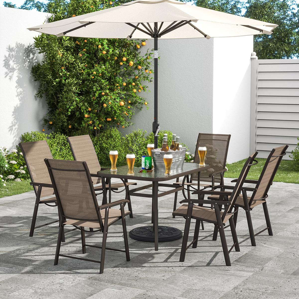 Outdoor Glass Table Bistro Set - Brown / Square / 4 x Folding Chairs; 1 x Table – image 2
