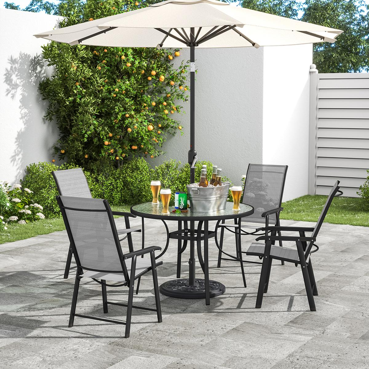 Outdoor Glass Table Bistro Set - Brown / Square / 4 x Folding Chairs; 1 x Table – image 11