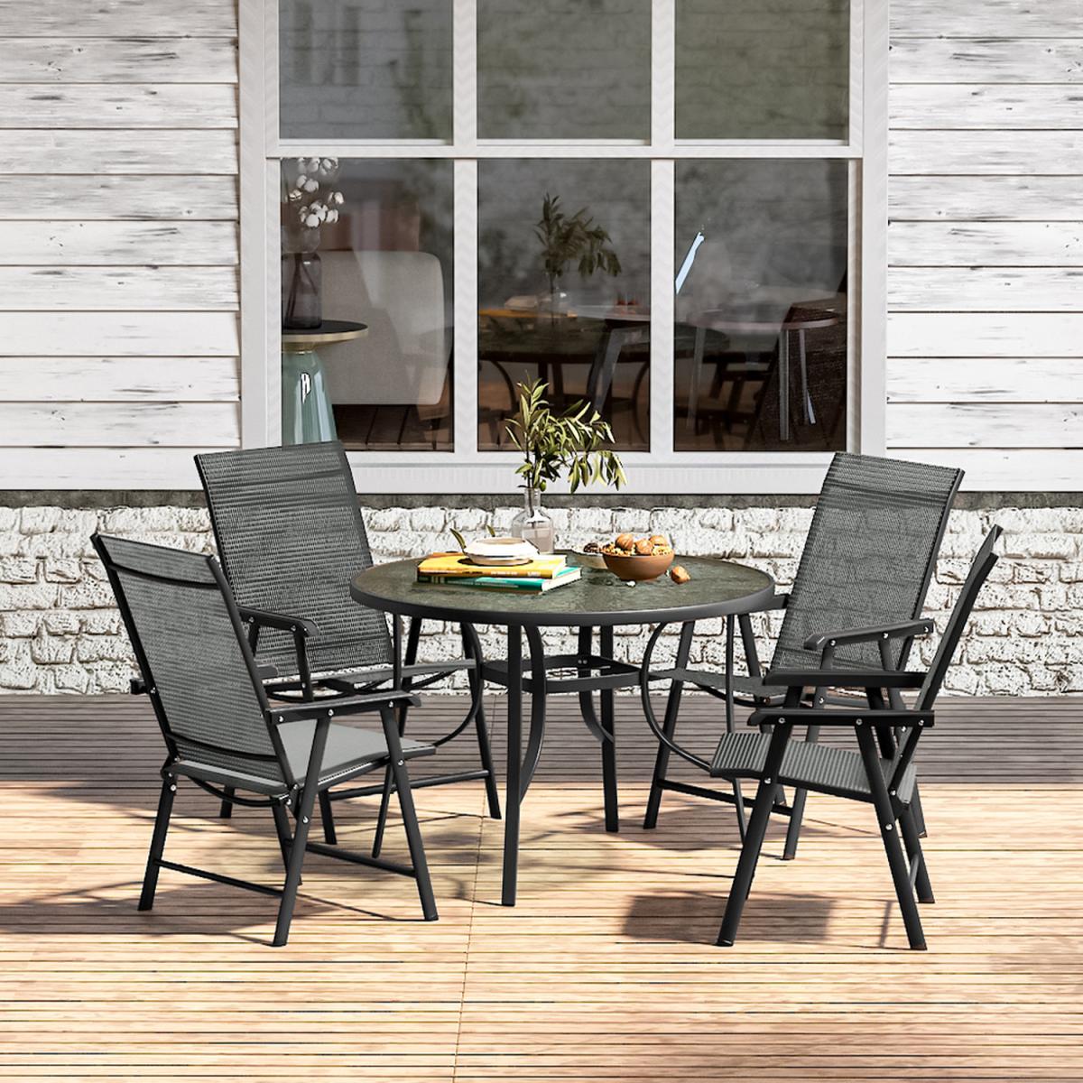 Outdoor Glass Table Bistro Set - Brown / Square / 4 x Folding Chairs; 1 x Table – image 13