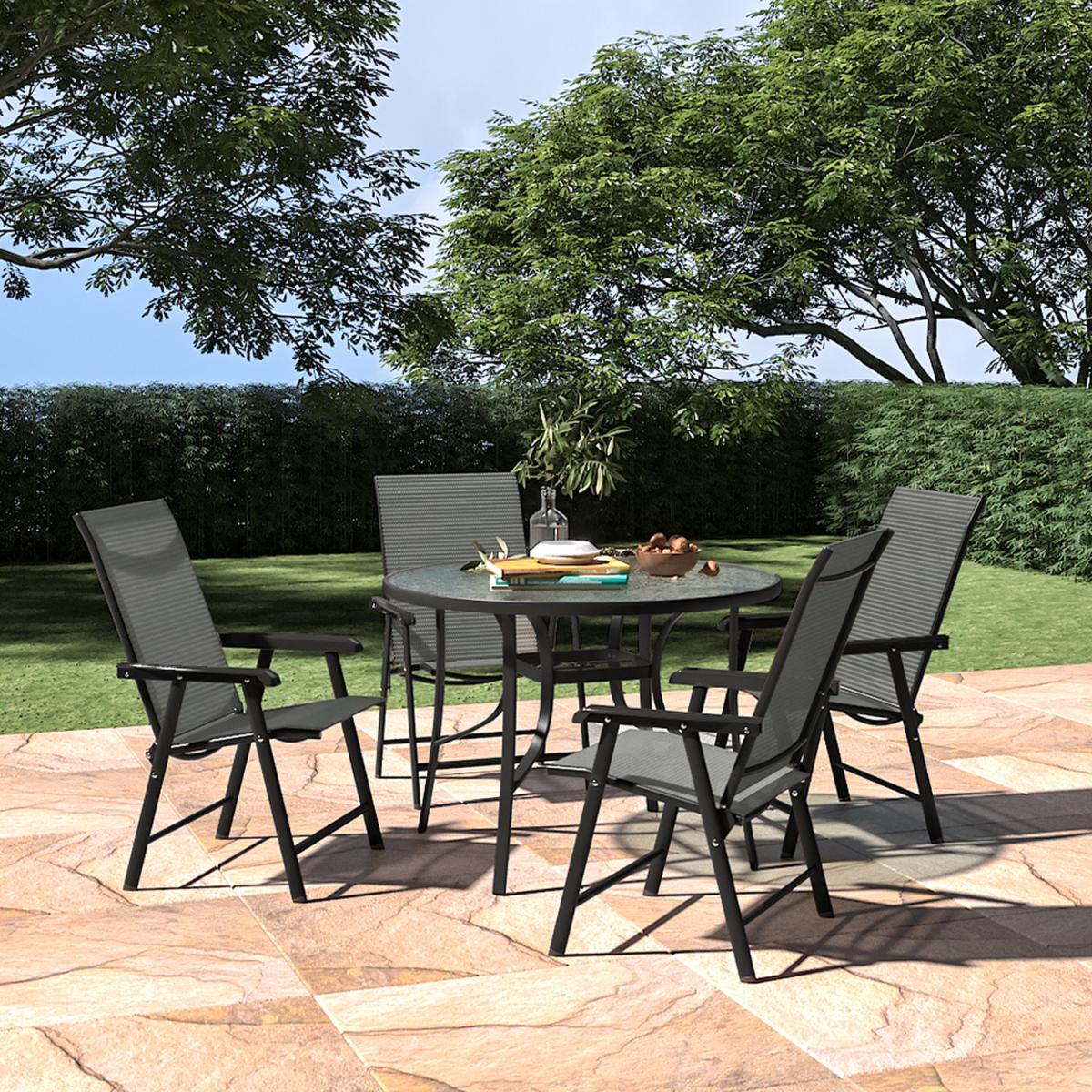 Outdoor Glass Table Bistro Set - Brown / Square / 4 x Folding Chairs; 1 x Table – image 14
