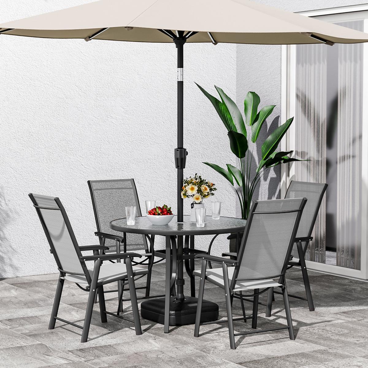 Outdoor Glass Table Bistro Set - Brown / Square / 4 x Folding Chairs; 1 x Table – image 17