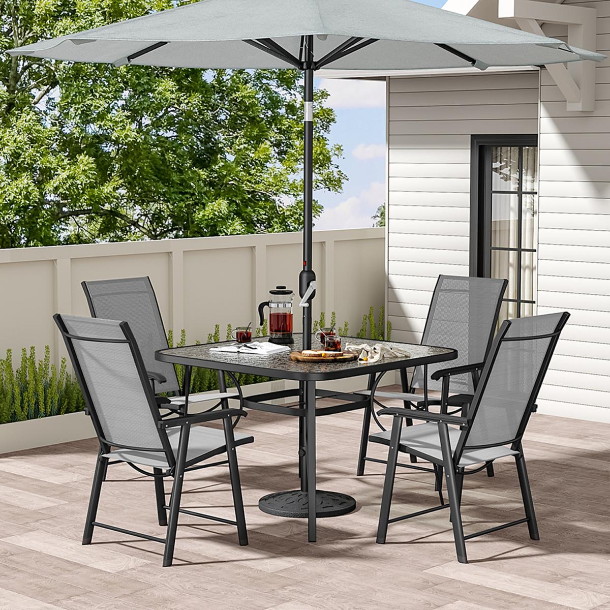 Outdoor Glass Table Bistro Set - Brown / Square / 4 x Folding Chairs; 1 x Table – image 18
