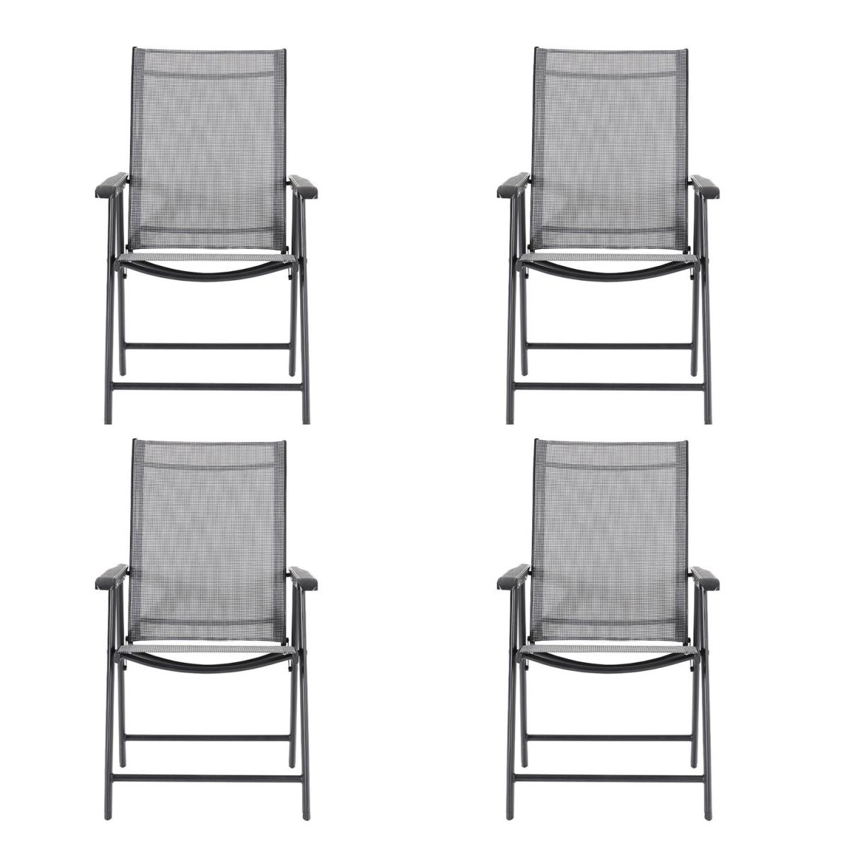 Outdoor Glass Table Bistro Set - Brown / Square / 4 x Folding Chairs; 1 x Table – image 19