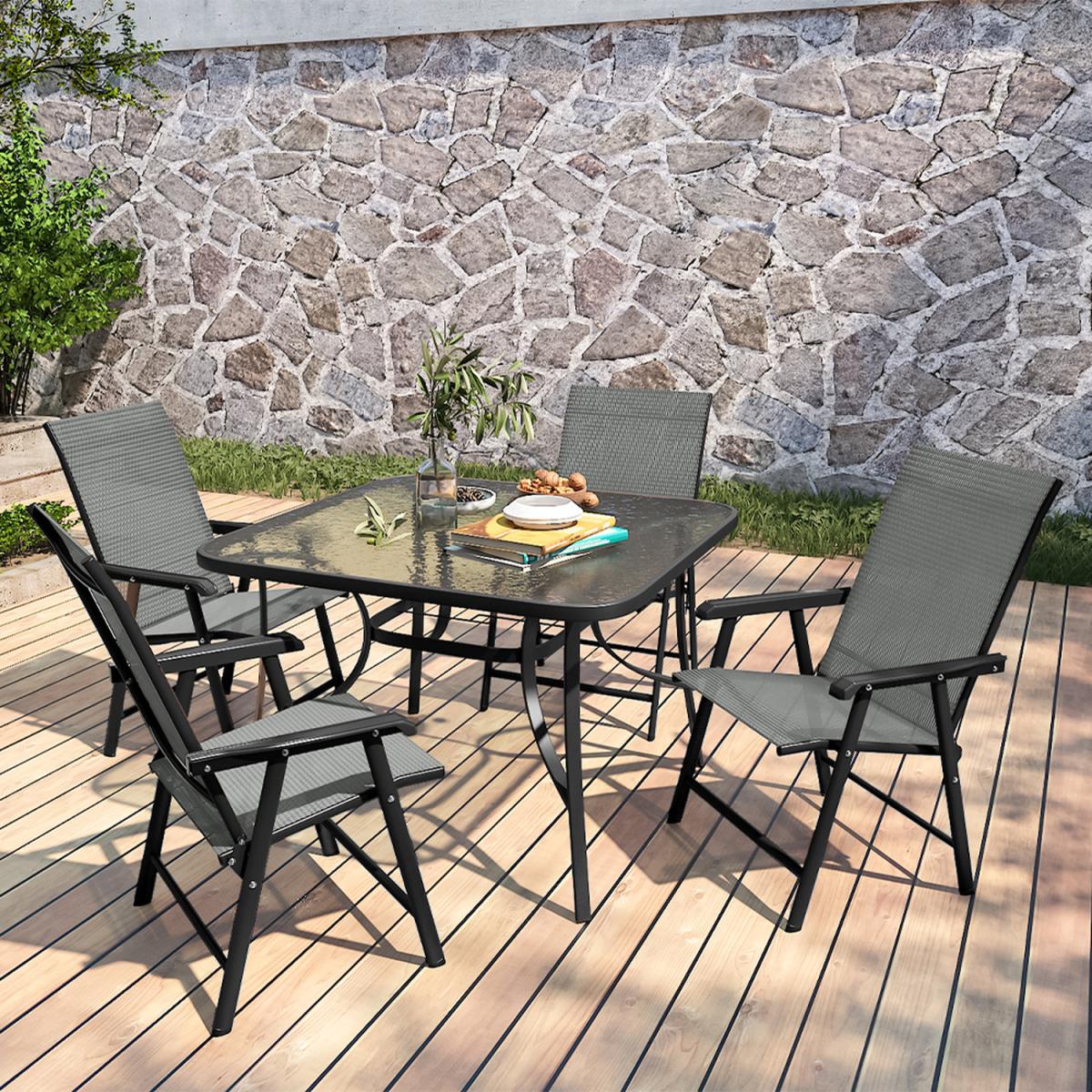 Outdoor Glass Table Bistro Set - Brown / Square / 4 x Folding Chairs; 1 x Table – image 20