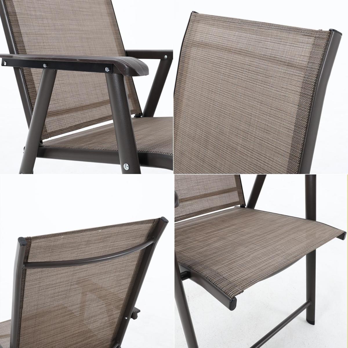 Outdoor Glass Table Bistro Set - Brown / Square / 4 x Folding Chairs; 1 x Table – image 3