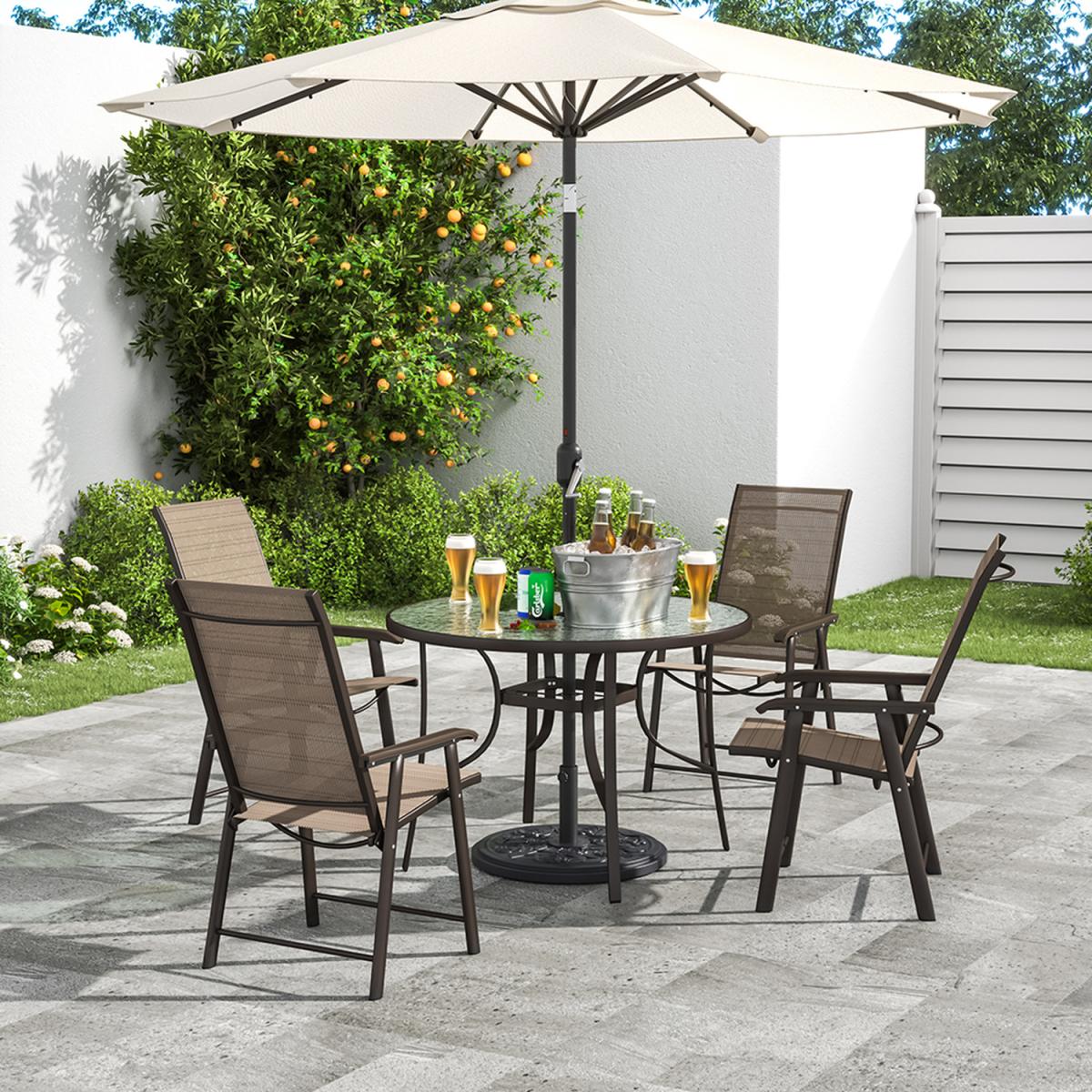 Outdoor Glass Table Bistro Set - Brown / Square / 4 x Folding Chairs; 1 x Table – image 23