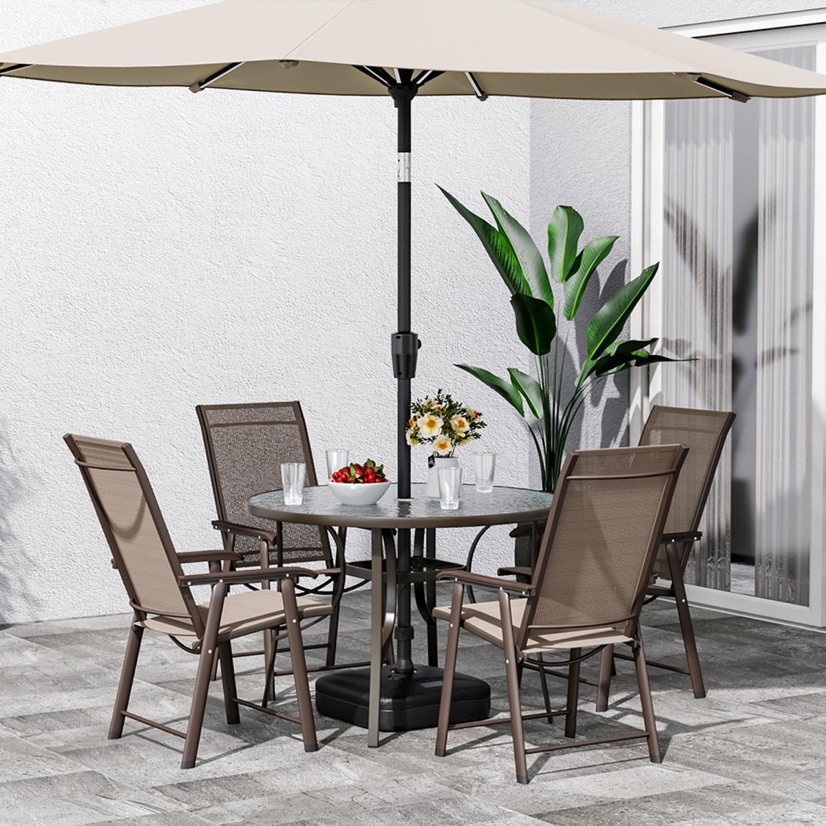 Outdoor Glass Table Bistro Set - Brown / Square / 4 x Folding Chairs; 1 x Table – image 24