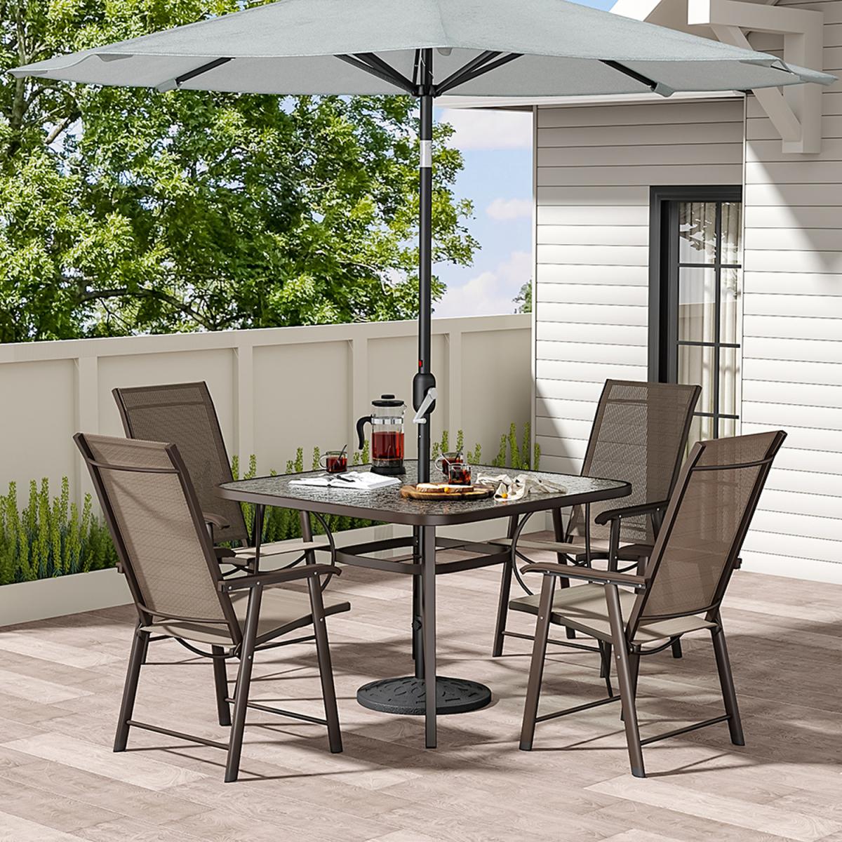 Outdoor Glass Table Bistro Set - Brown / Square / 4 x Folding Chairs; 1 x Table – image 26