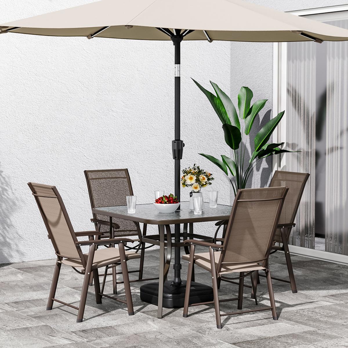 Outdoor Glass Table Bistro Set - Brown / Square / 4 x Folding Chairs; 1 x Table – image 27
