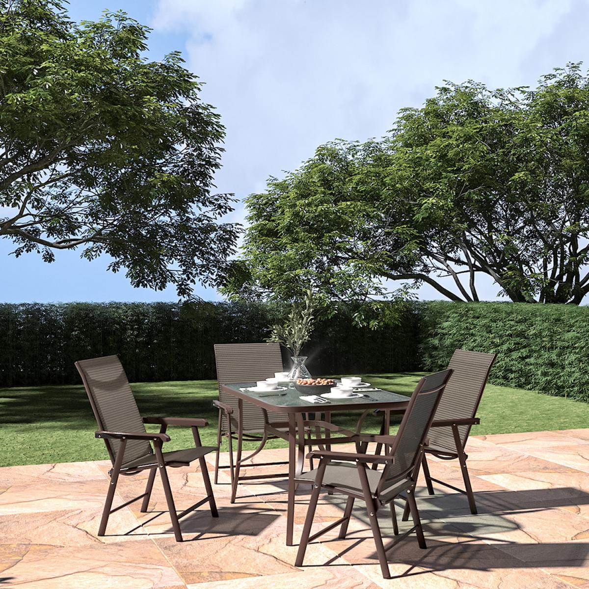 Outdoor Glass Table Bistro Set - Brown / Square / 4 x Folding Chairs; 1 x Table – image 30
