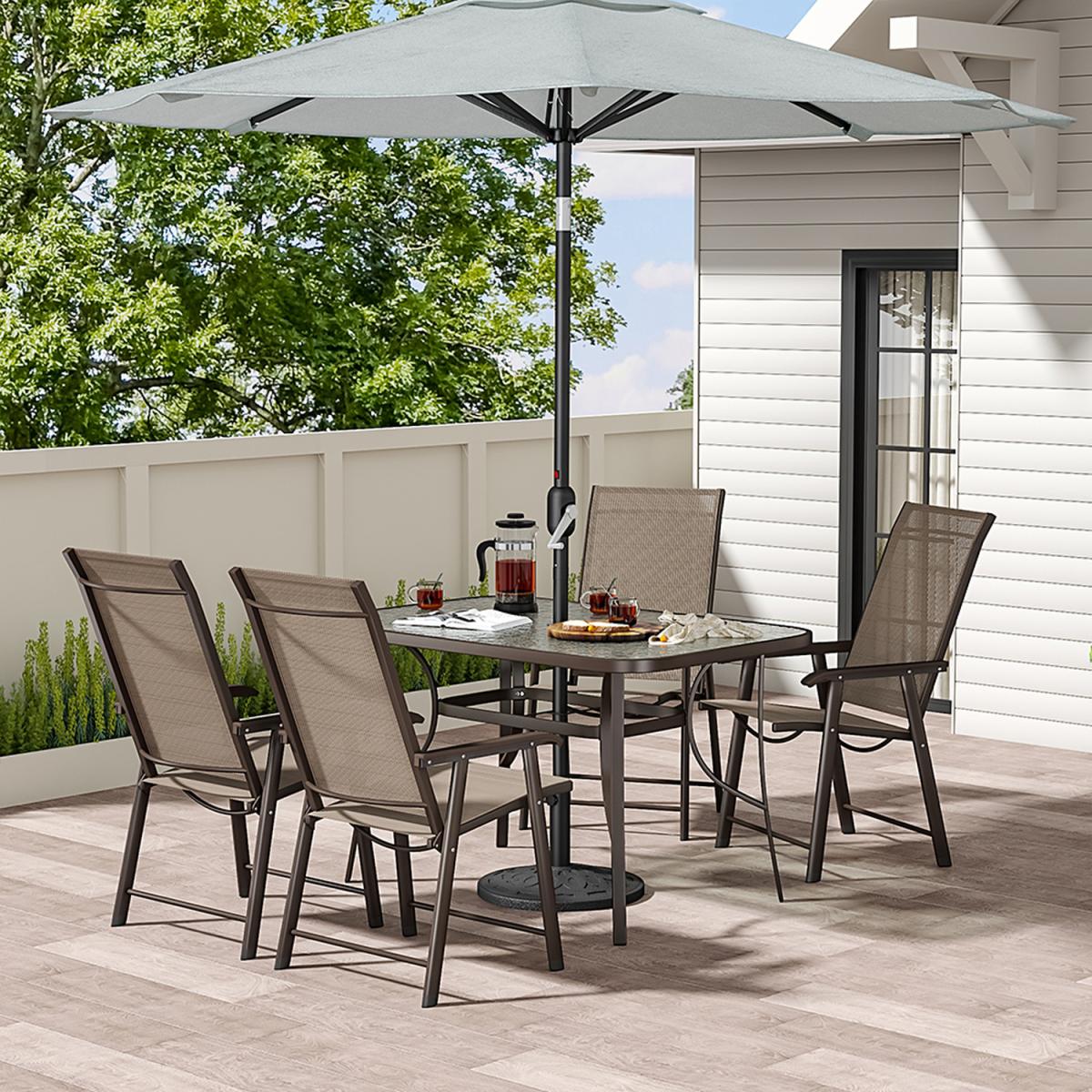 Outdoor Glass Table Bistro Set - Brown / Square / 4 x Folding Chairs; 1 x Table – image 31