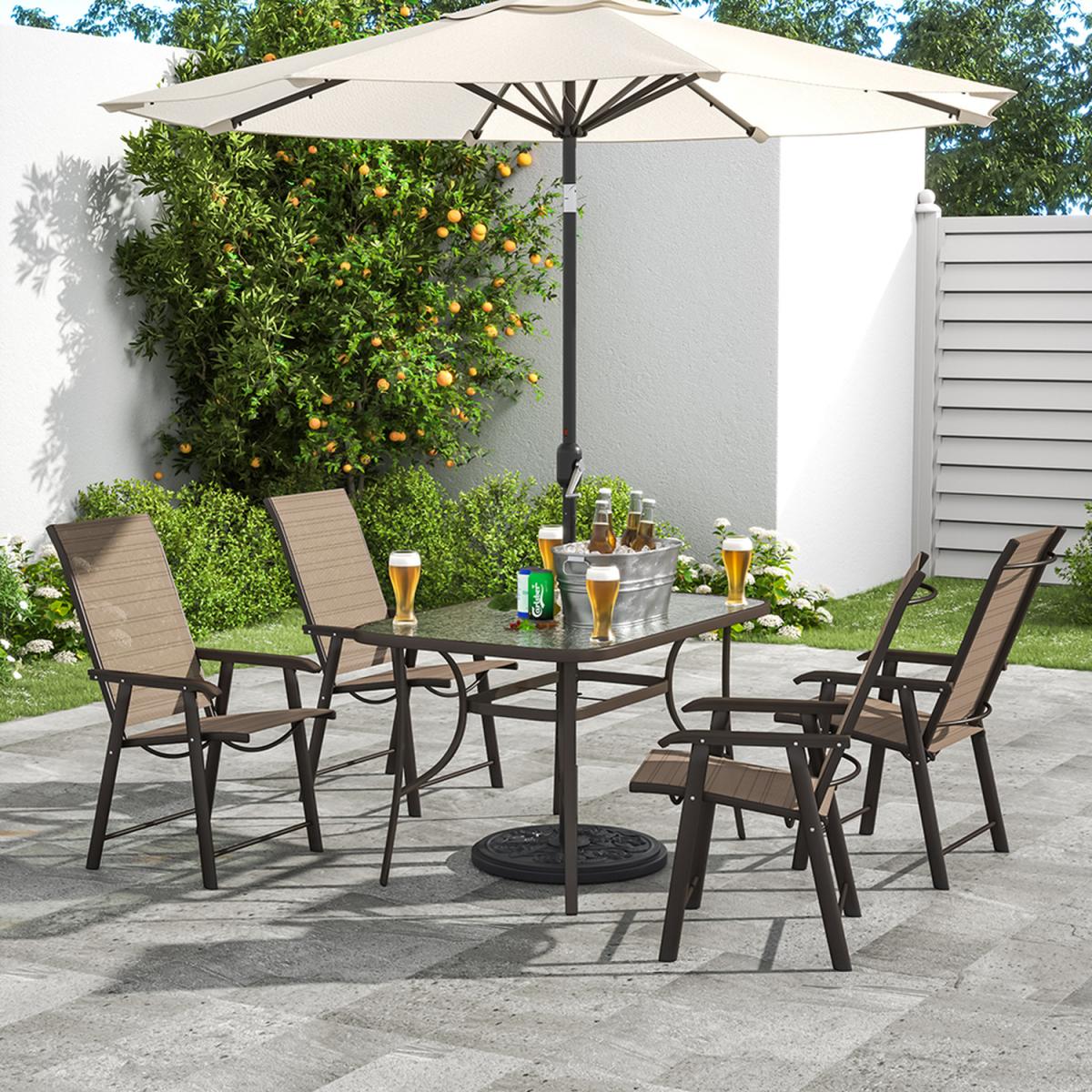 Outdoor Glass Table Bistro Set - Brown / Square / 4 x Folding Chairs; 1 x Table – image 33