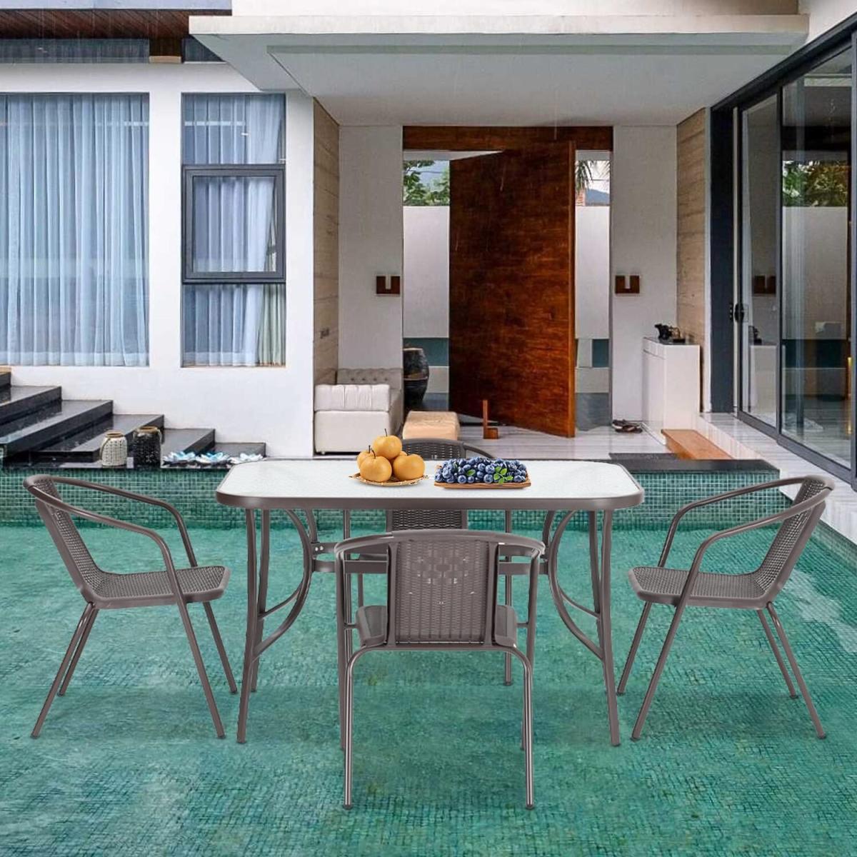 Outdoor Glass Table Bistro Set - Brown / Square / 4 x Folding Chairs; 1 x Table – image 40