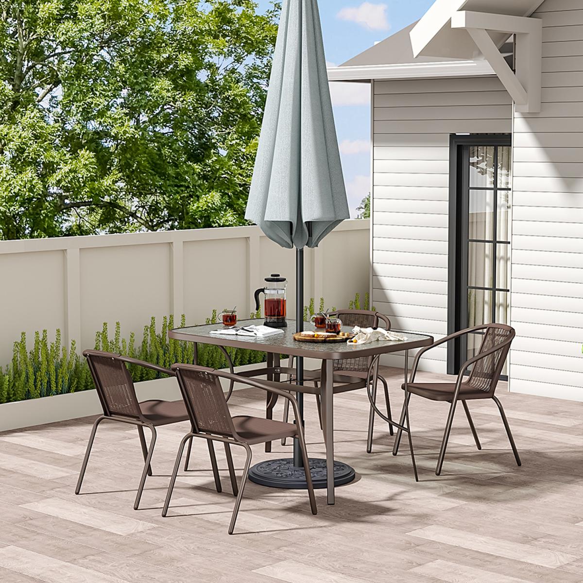 Outdoor Glass Table Bistro Set - Brown / Square / 4 x Folding Chairs; 1 x Table – image 42