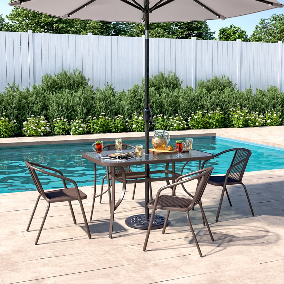 Outdoor Glass Table Bistro Set - Brown / Square / 4 x Folding Chairs; 1 x Table – image 43