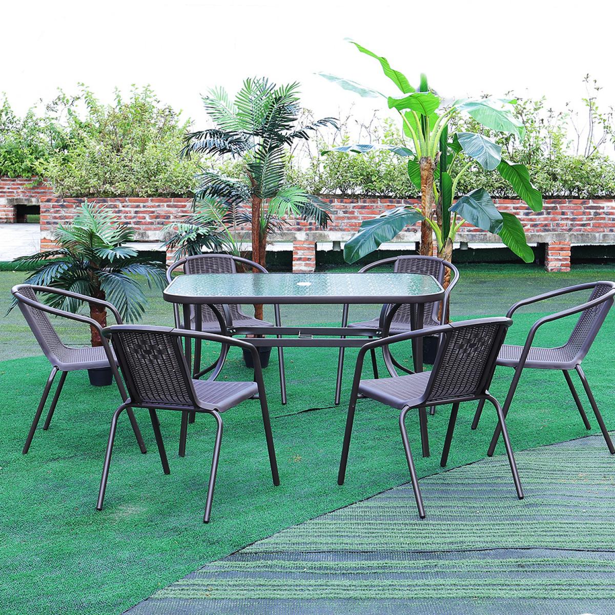 Outdoor Glass Table Bistro Set - Brown / Square / 4 x Folding Chairs; 1 x Table – image 44