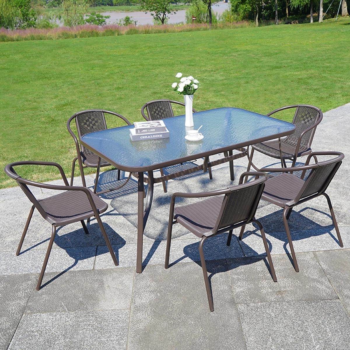 Outdoor Glass Table Bistro Set - Brown / Square / 4 x Folding Chairs; 1 x Table – image 45