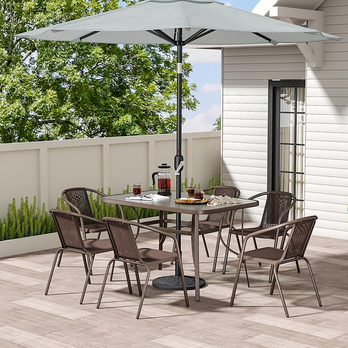 Outdoor Glass Table Bistro Set - Brown / Square / 4 x Folding Chairs; 1 x Table – image 46