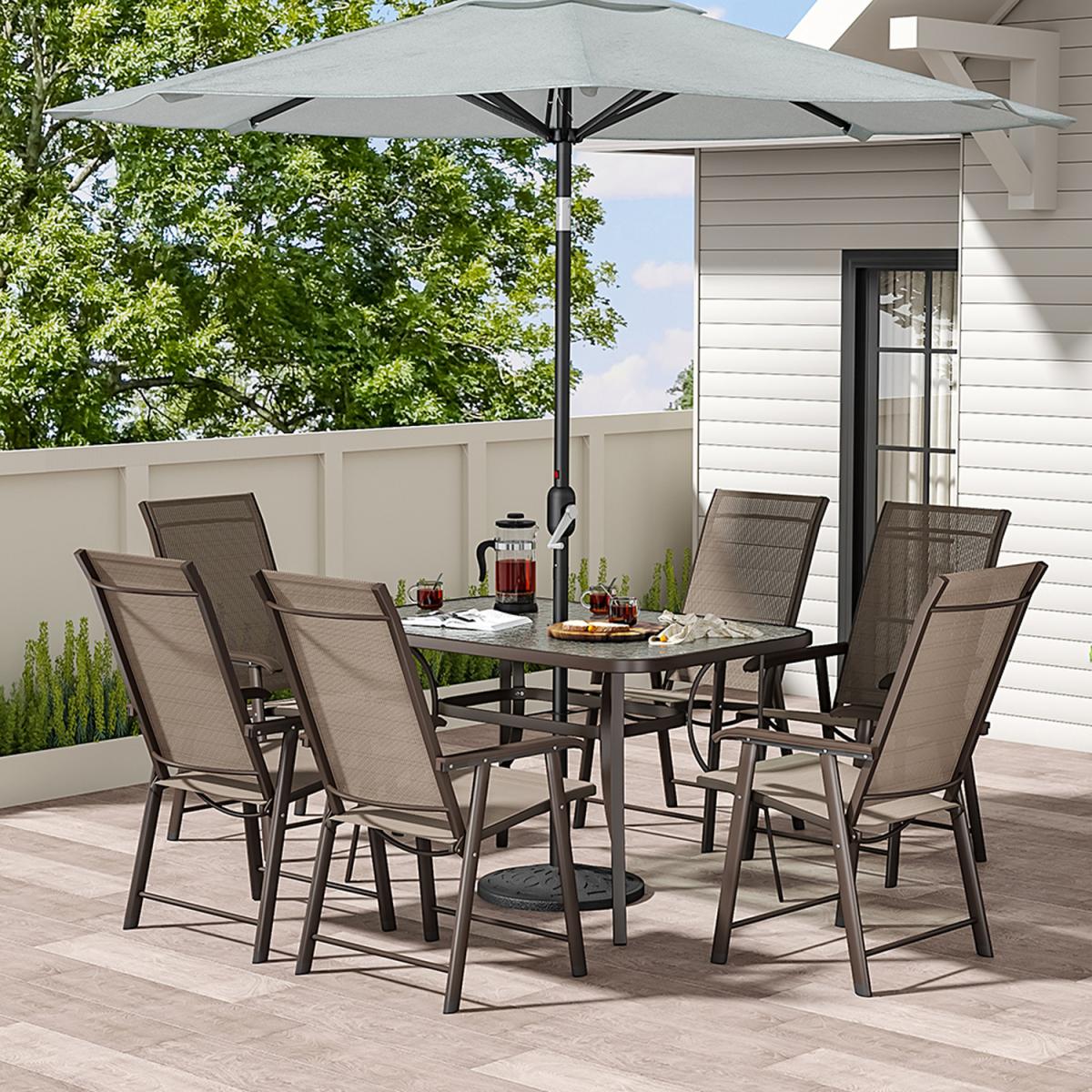 Outdoor Glass Table Bistro Set - Brown / Square / 4 x Folding Chairs; 1 x Table – image 9